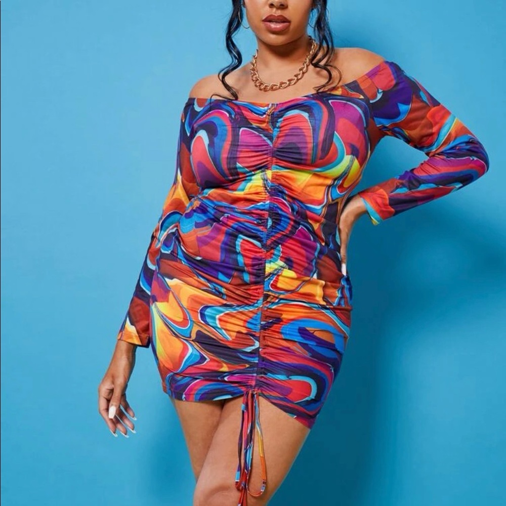Colorful Off Shoulder Ruched Bodycon Dress